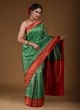 Art Silk Saree In Green And Red Color